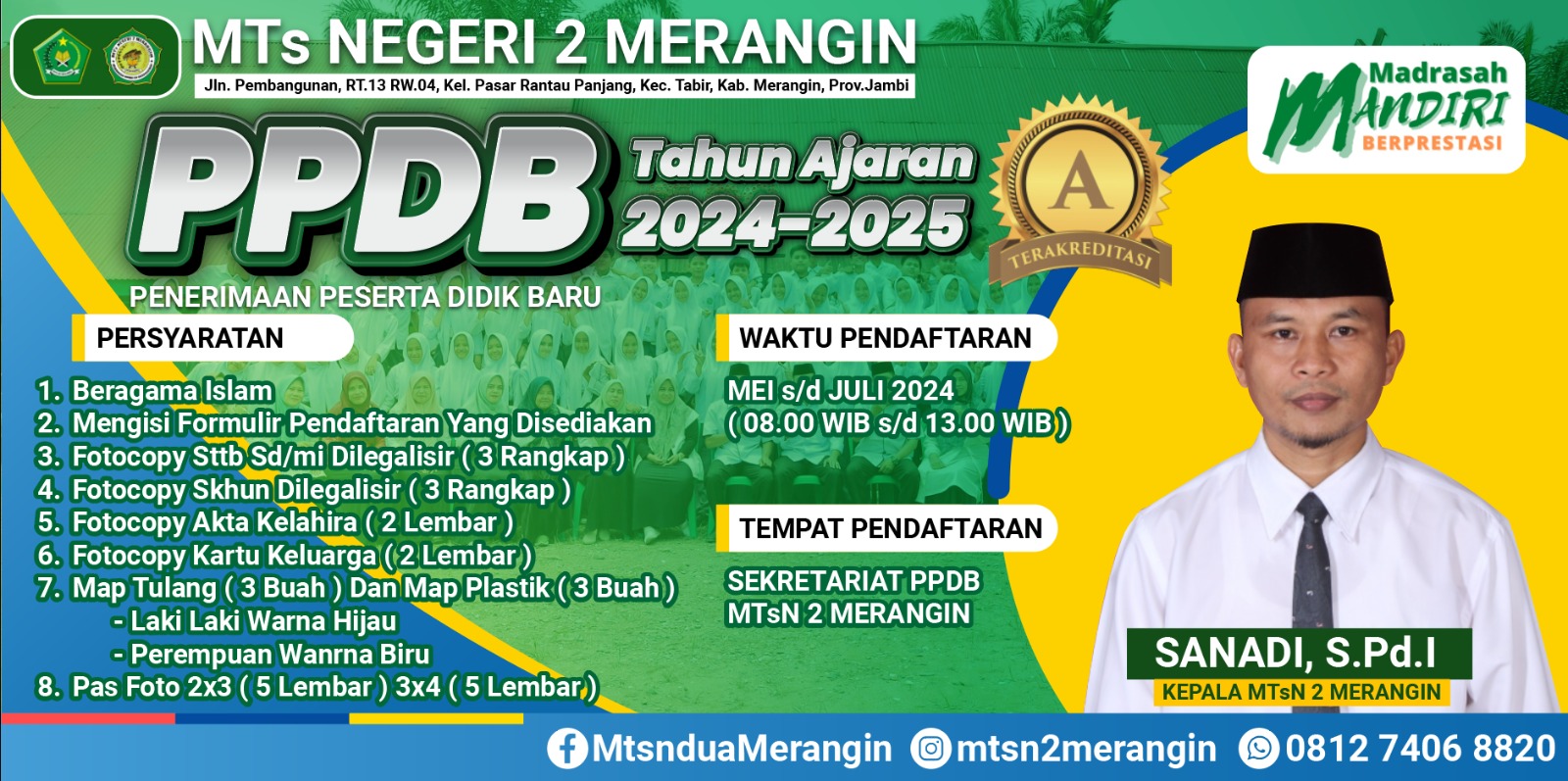 PPDB Madrasah Tsanawiyah Negeri 2 Merangin Tahun Pelajaran 2024/2025 dibuka Secara Online dan Offline