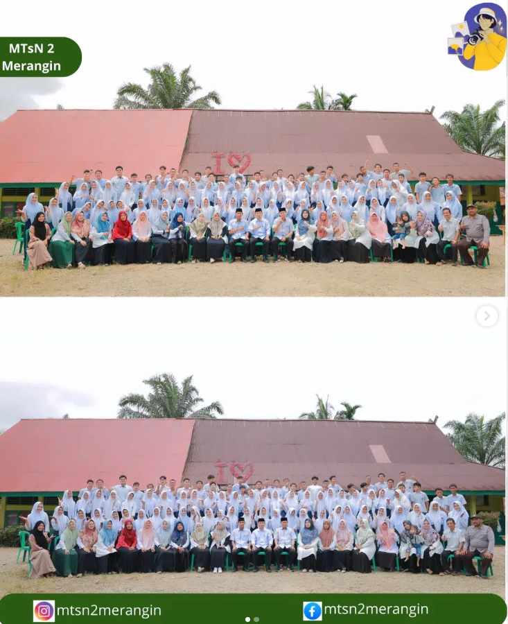 Foto bersama kelas IX angkatan 2024 bersama Kepala Madrasah beserta dewan guru dan seluruh tenaga kependidikan MTsN 2 Merangin